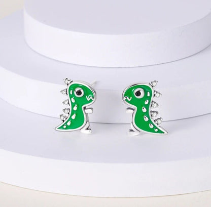 Green Crocodile With Zirconia Earrings Stud