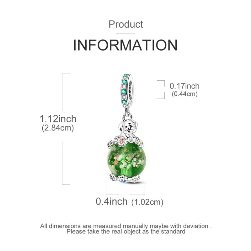 Glow In The Dark Green Murano Glass Dangle Charm