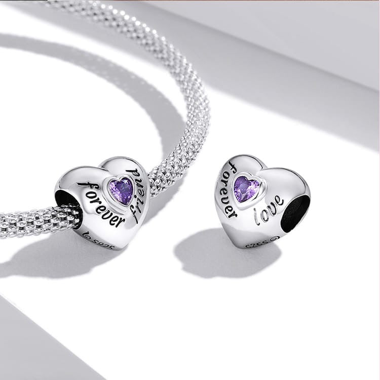 Forever Love Heart With Zircon Bead Charm