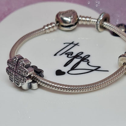 Lucky Clover Zircon Clip Charm For Bracelet 925 Sterling Silver