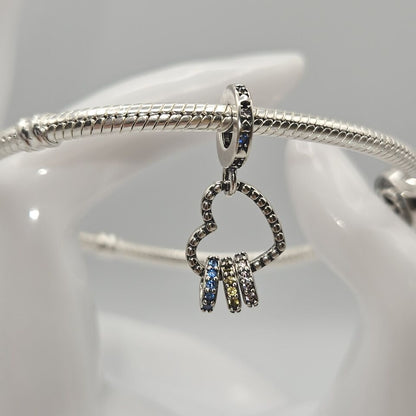 Love Hearts With Zircon Silver Charm