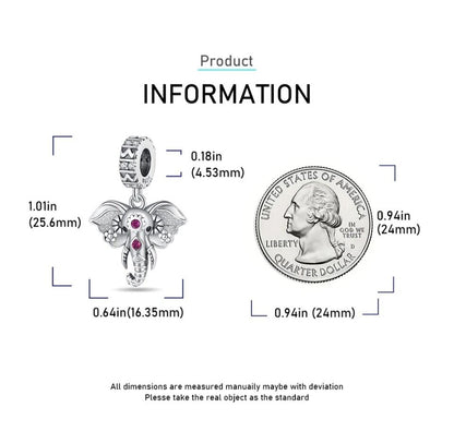 Lucky Elephant Red Zircon Dangle Charm