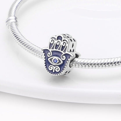 Blue Hamsa Hand With Zirconia Charm