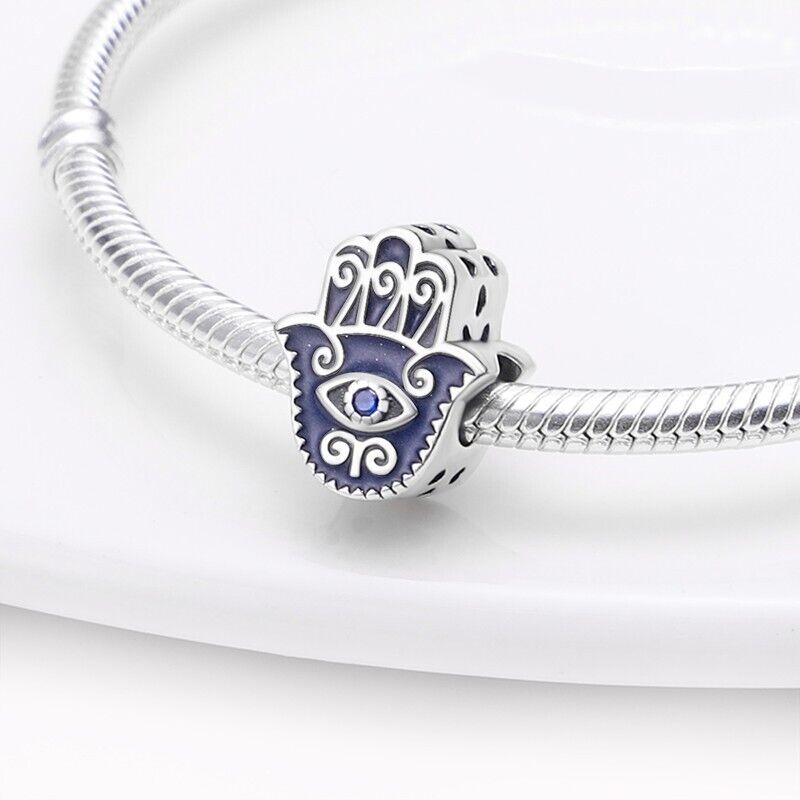 Blue Hamsa Hand With Zirconia Charm