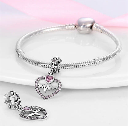 Pink Zirconia Heartbeat Dangle Charm