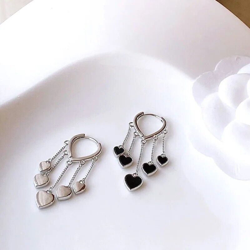 Hoop Earrings Black Dangle Hearts