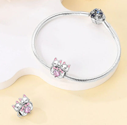 Cute Cats Kittens With Pink Heart Charm