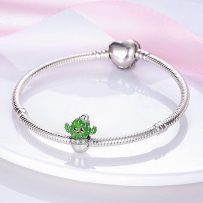 Green Cactus Flower Zirconia Charm