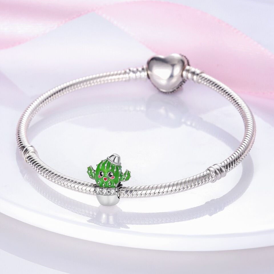 Green Cactus Flower Zirconia Charm