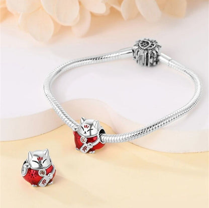 Lucky Chinese Red Cat With Zirconia