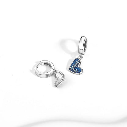 Blue Hearts With Zirconia Dangle Hoop Earrings