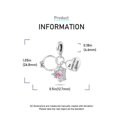Queen Crown Heart & Ring Dangle Charm