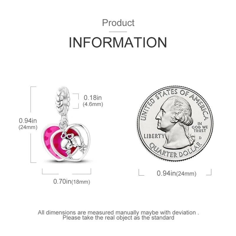 Kissing Couple Pink Heart Dangle