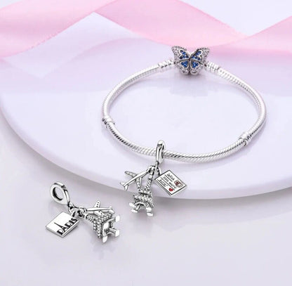 Airplane Love Paris Eiffel Tower Dangle Charm