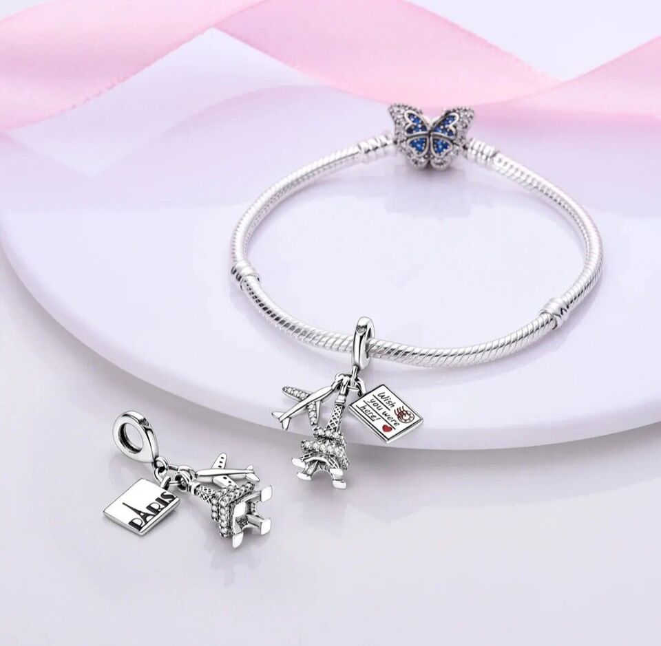 Airplane Love Paris Eiffel Tower Dangle Charm