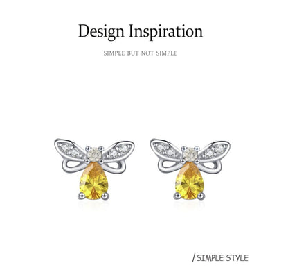 Yellow Zirconia Honey Bee Stud Earrings