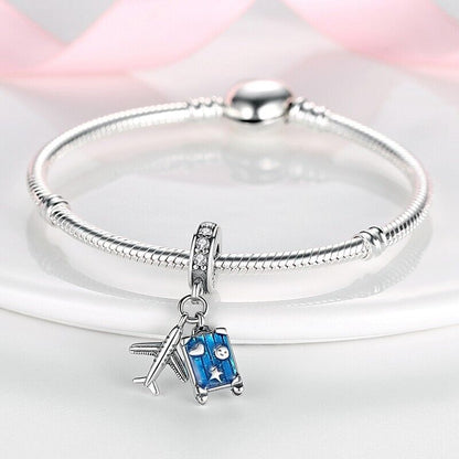 Blue Suitcase & Plane Dangle Charm