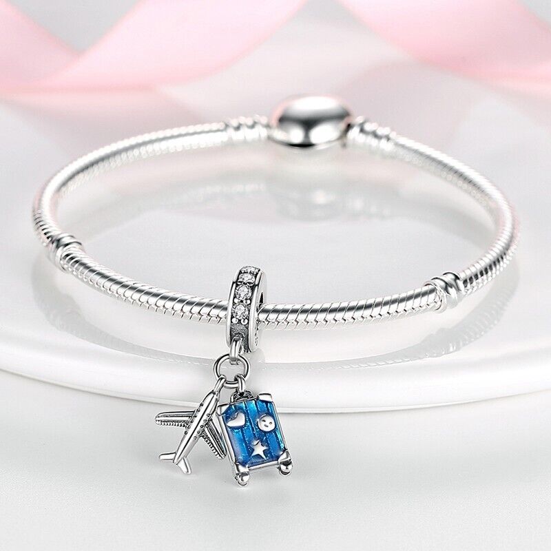 Blue Suitcase & Plane Dangle Charm