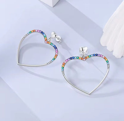 Multicoloured Zirconia Heart Dangle Stud Earrings
