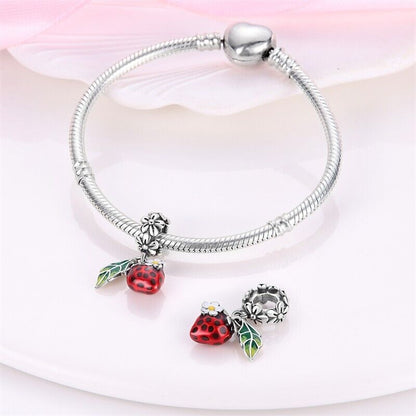 Red Strawberry With Flower Dangle Charm