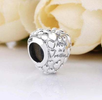 Love Mum Heart Red Zircon Charm