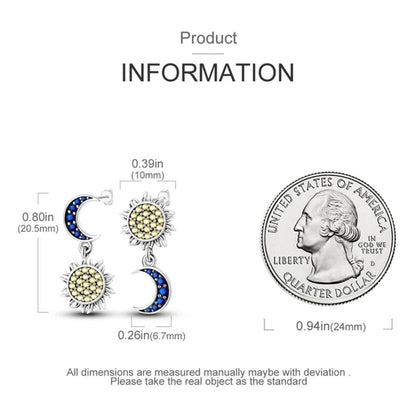 Dangle Earrings Blue Zirconia Moon & Yellow Sun