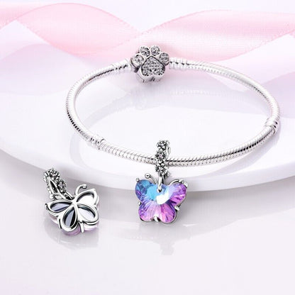 Pink & Blue Crystal Butterfly Dangle Charm