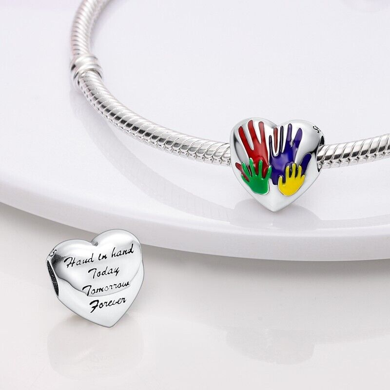 Multicoloured Family Handprint Heart Charm