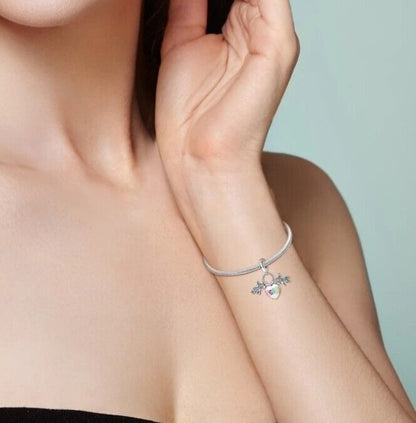 Heart Love Zirconia Boy and Girl Dangle Charm