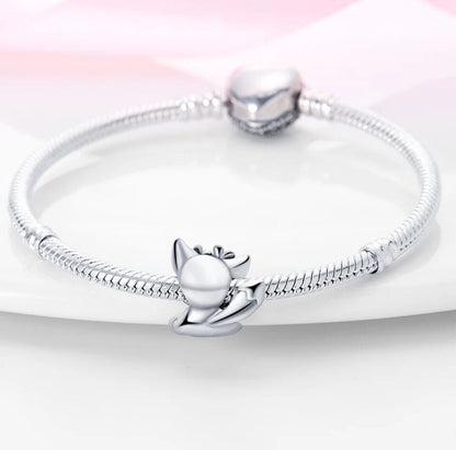 Cat Kitty Pink Flowers Charm