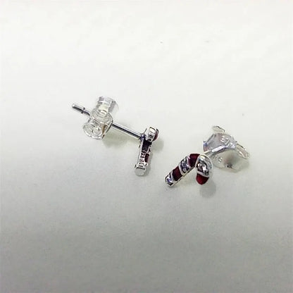 Sparkling Zirconia Candy Cane Stud Earrings