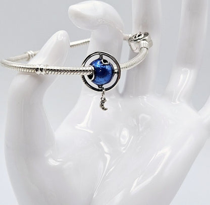 Blue Globe Earth & Moon Dangle Charm