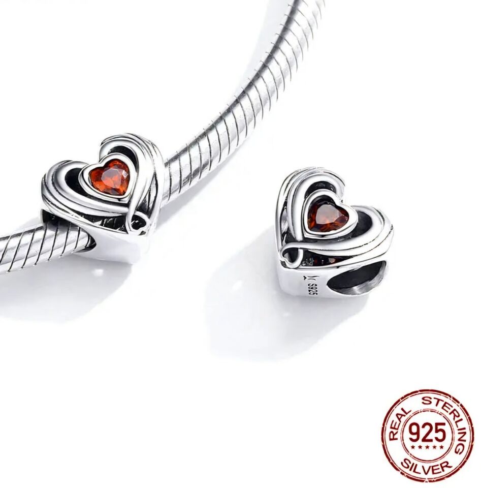 Love Heart Red Zircon Bead