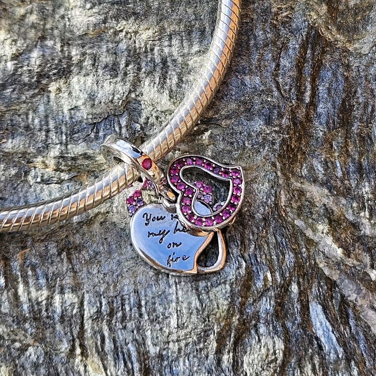 Pink Zirconia Devil Heart Dangle Charm