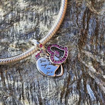 Pink Zirconia Devil Heart Dangle Charm