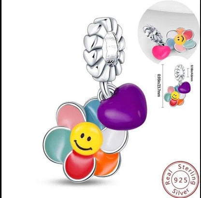Multicoloured Flower With Heart Charm