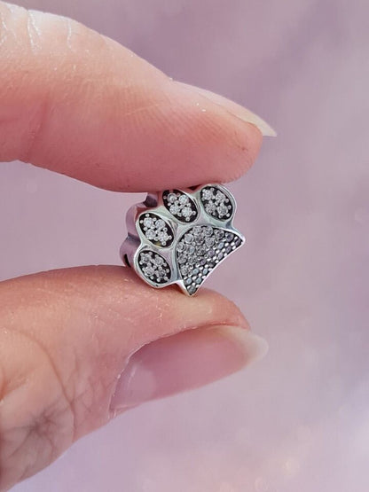 Sparkling Zircon Dog Cat Paw Print Charm