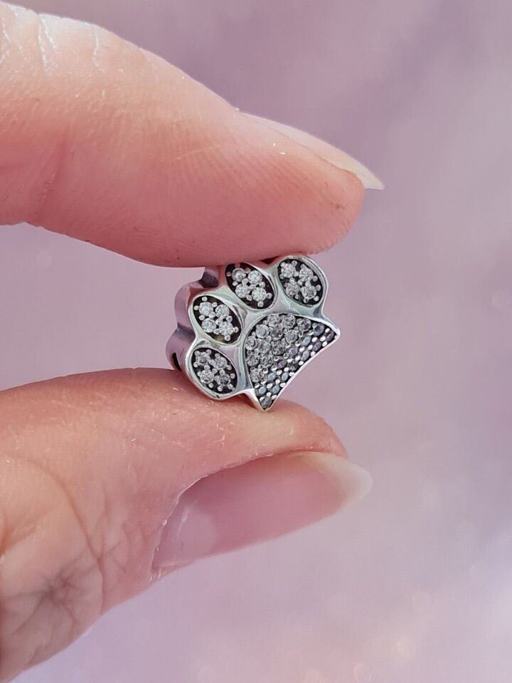 Sparkling Zircon Dog Cat Paw Print Charm