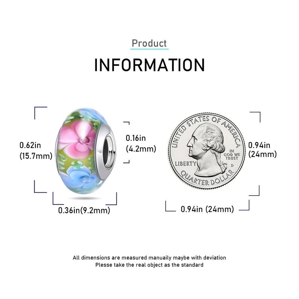 Glitter Flowers in Murano Glass Charm