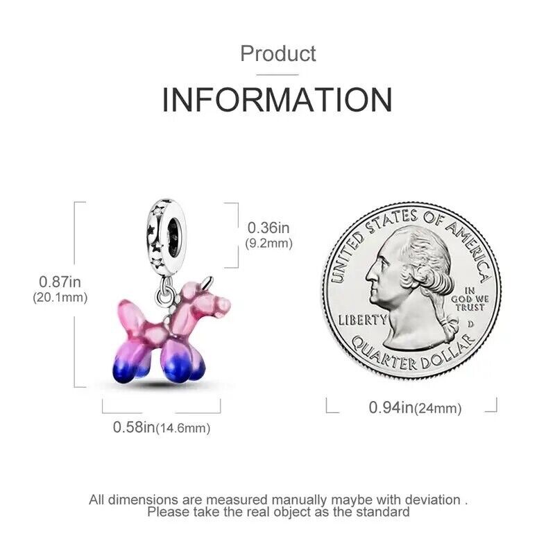 Pink Unicorn Pudel Dangle Charm