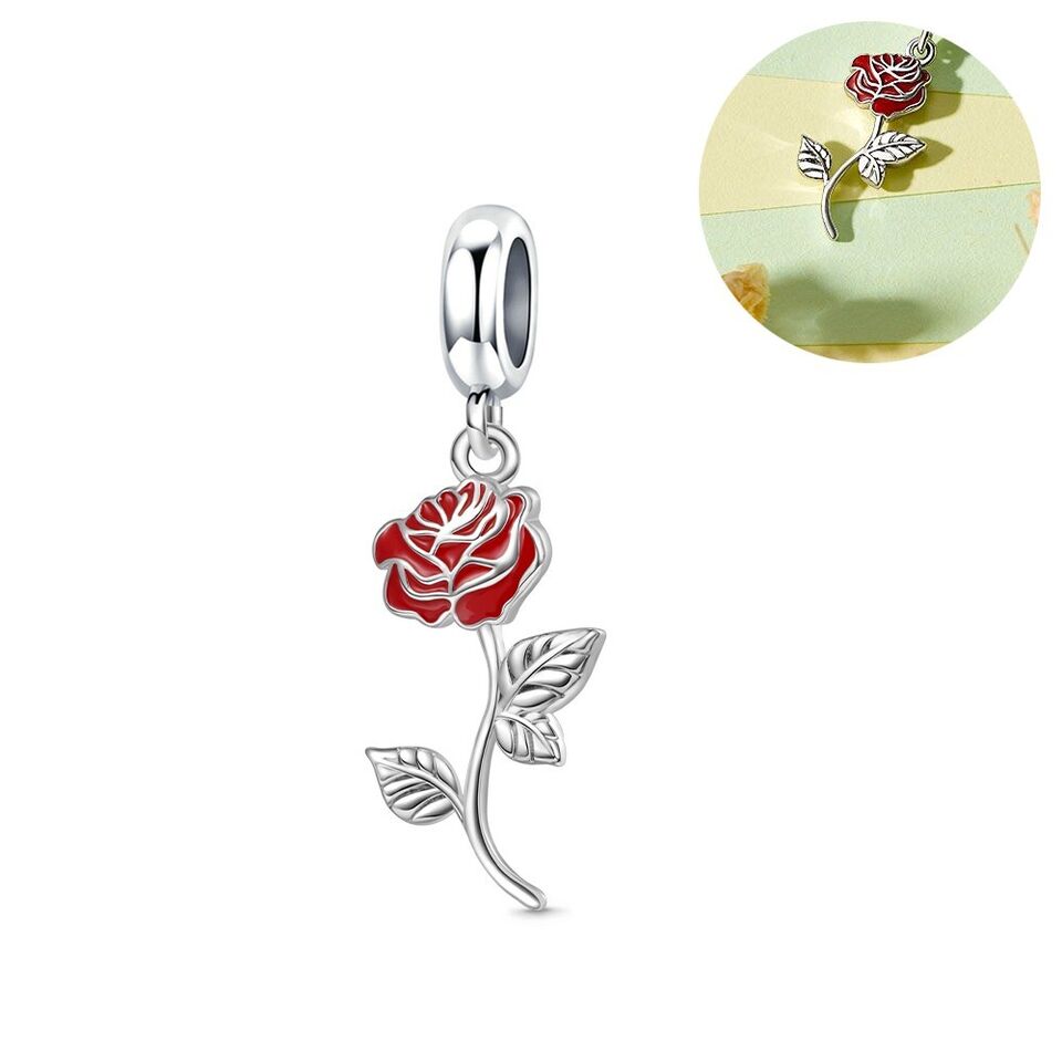 Red Rose Flower Dangle Charm