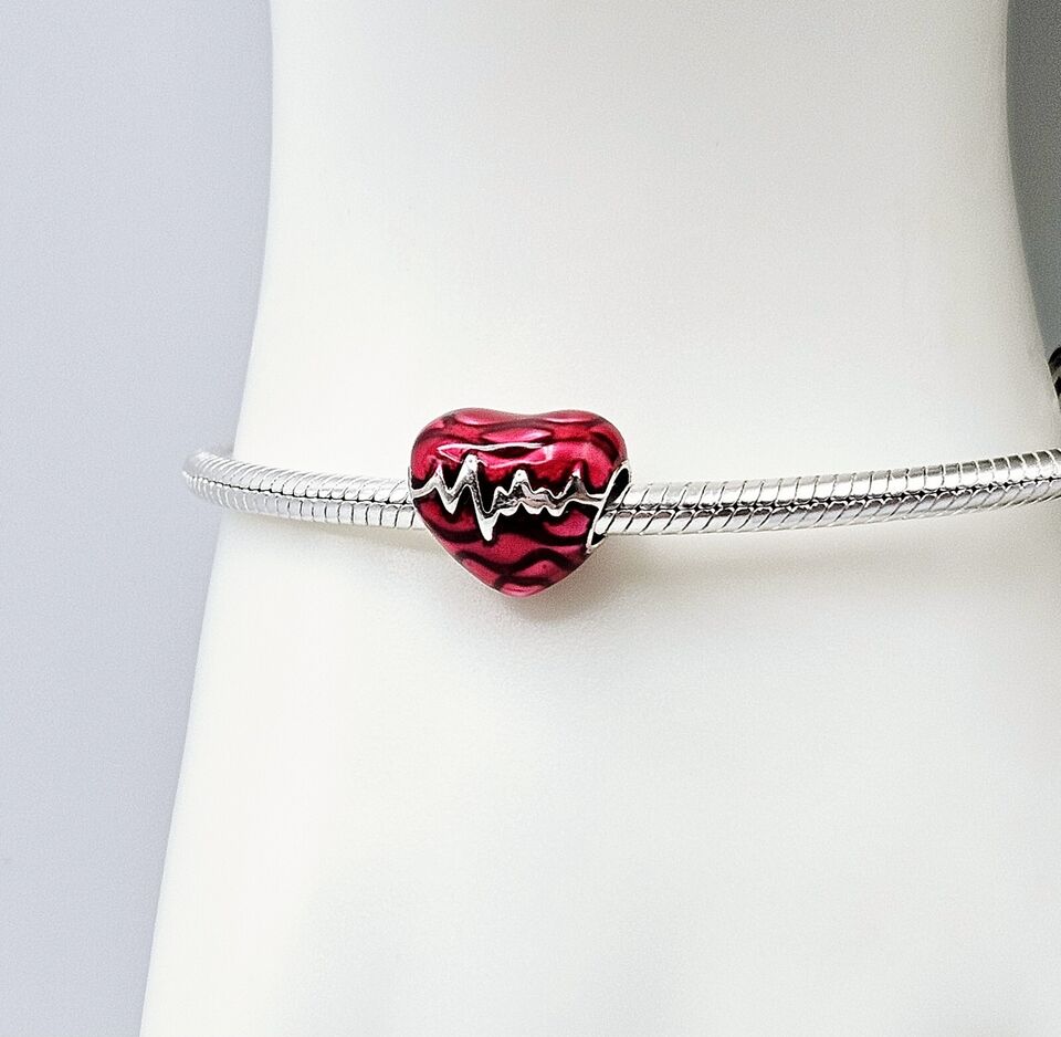 Red Enamel Heartbeat Heart Charm