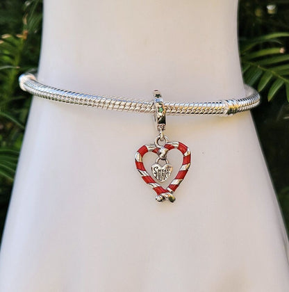 Candy Cane Heart Dangle Charm