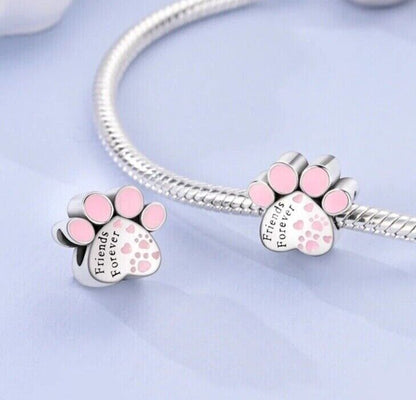Pink Friends Forever Dog Cat Paw Print Charm