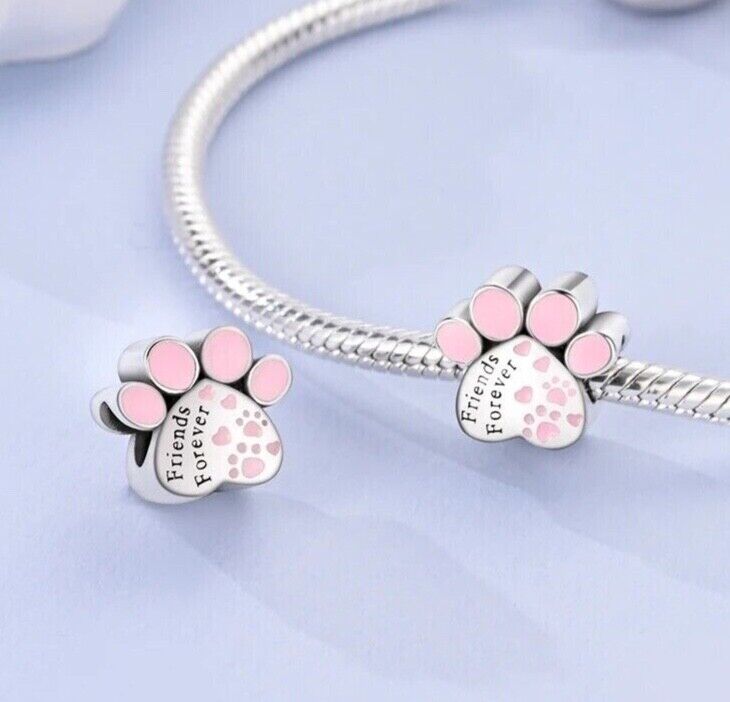 Pink Friends Forever Dog Cat Paw Print Charm