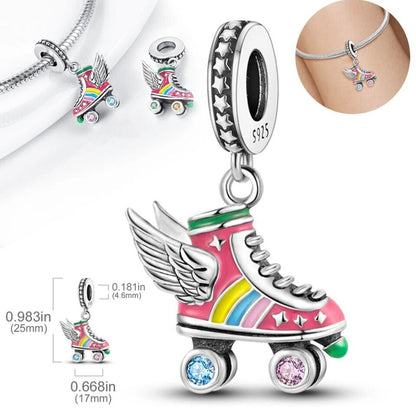 Colourful Zircon Roller Skate & Wings Charm