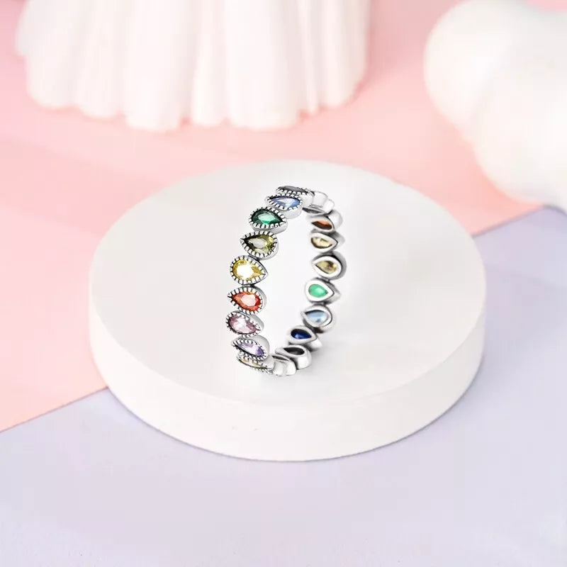 Multicoloured Ring With Teardrop Cubic Zirconia