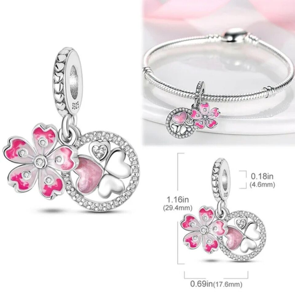 Flower Lucky Clover Heart Charm