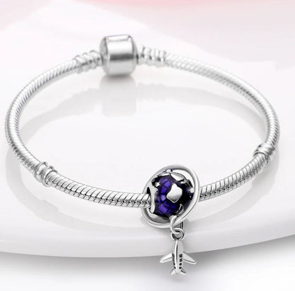Travel Airplane Blue Globe Earth Dangle Charm