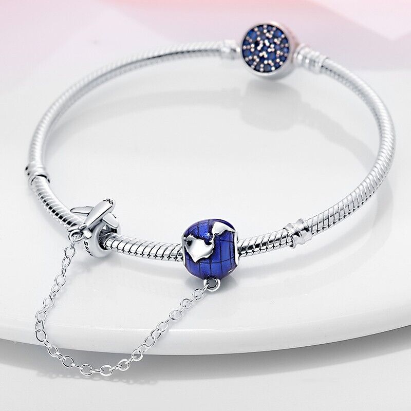 Blue Globe & Plane Safety Chain